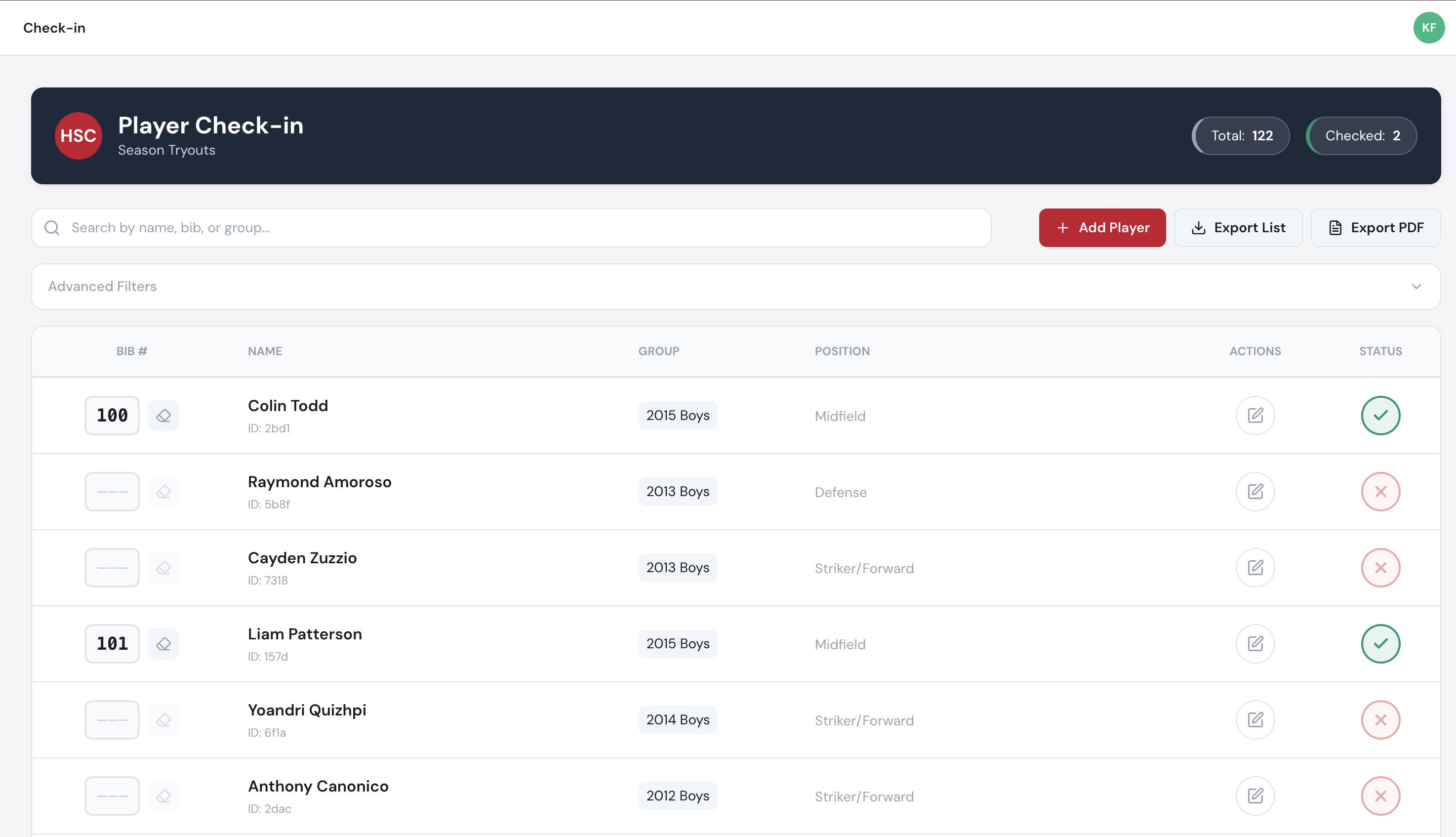 Player Management screenshot