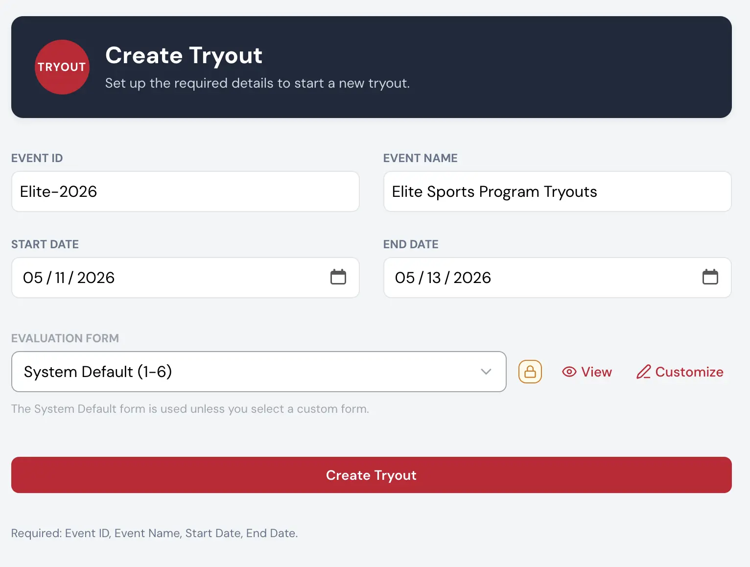 Create Your Tryout